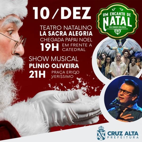 Teatro de Natal, chegada do Papai Noel e show de Plínio Oliveira será sábado