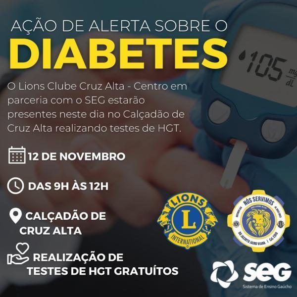 Lions Clube Cruz Alta Centro promove ação de alerta sobre diabetes