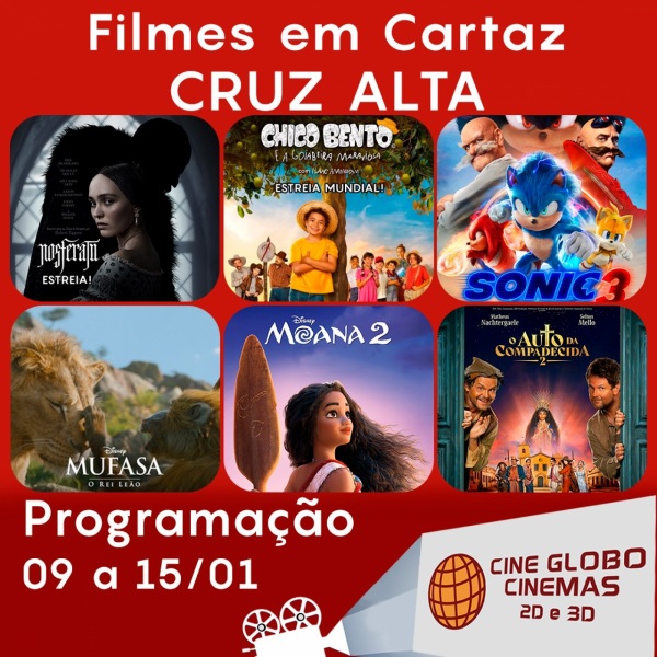 DOMINGO: Confira a programação de filmes  no Cine Globo de Cruz Alta