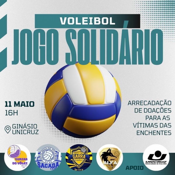 Jogo Solidário de Voleibol será realizado hoje a tarde no Ginásio da UNICRUZ