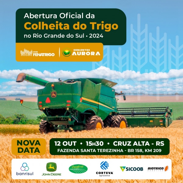 Abertura da Colheita do Trigo no RS é neste sábado dia 12 de outubro