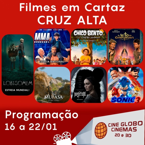 DOMINGO: Confira a programação de filmes  no Cine Globo de Cruz Alta