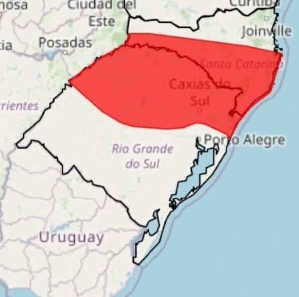 Inmet emite alerta vermelho de grande perigo de tempestades no Noroeste do RS
