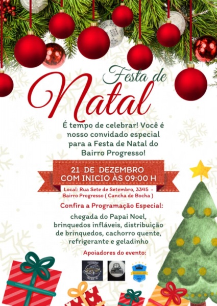 SÁBADO>Festa de Natal no Bairro Progresso promete diversão para toda a família