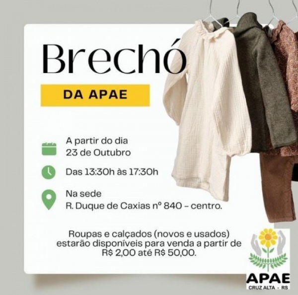 Brechó da APAE inicia hoje