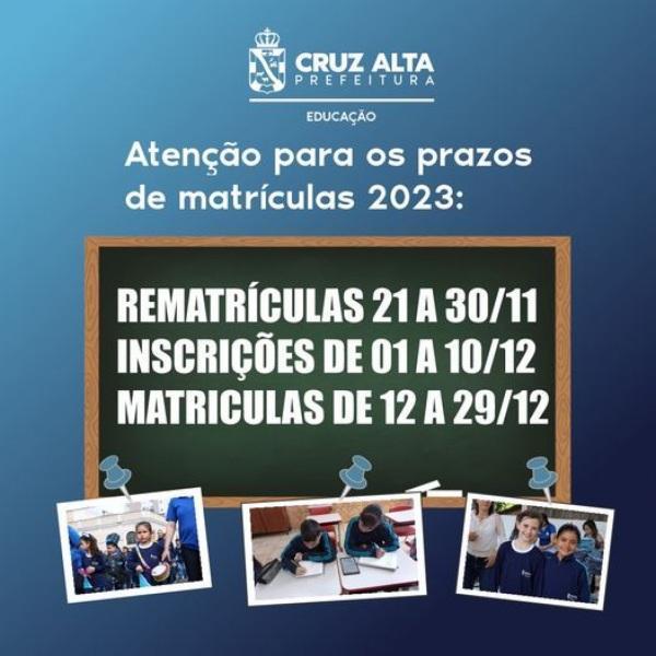 Aberto período de rematrículas nas escolas municipais; confira o cronograma