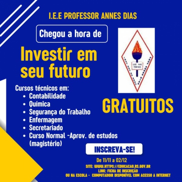 Instituto Annes Dias tem  Inscrições para Cursos Técnicos Gratuitos 