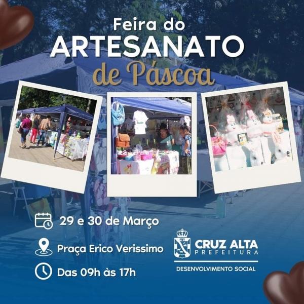 Hoje tem mais uma Feira de Artesanato de Páscoa na Praça Erico Verissimo