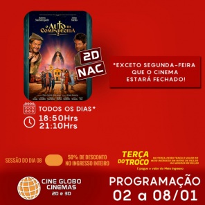 DOMINGO: Confira a programação de filmes  no Cine Globo de Cruz Alta