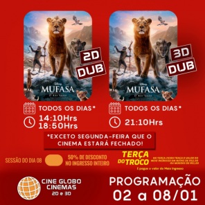 DOMINGO: Confira a programação de filmes  no Cine Globo de Cruz Alta