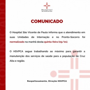 MANHÃ DA QUINTA> Hospital São Vicente de Paulo Normaliza Atendimento