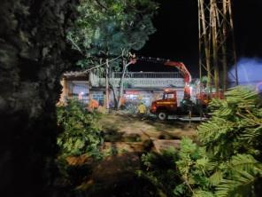 Corpo de Bombeiros começou a poda de árvores em frente a Estação Rodoviária