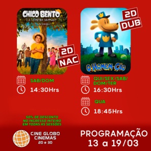 DOMINGO: Confira a programação de filmes  no Cine Globo de Cruz Alta