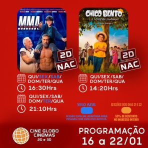 DOMINGO: Confira a programação de filmes  no Cine Globo de Cruz Alta