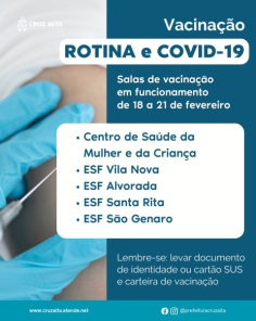 Vacinas de Rotina e contra a Covid-19 estão disponíveis nas ESFs de Cruz Alta