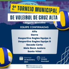 É HOJE> 2º Torneio Municipal de Vôlei Masculino no Ginásio Municipal