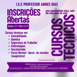 Instituto Annes Dias tem  Inscrições para Cursos Técnicos Gratuitos 